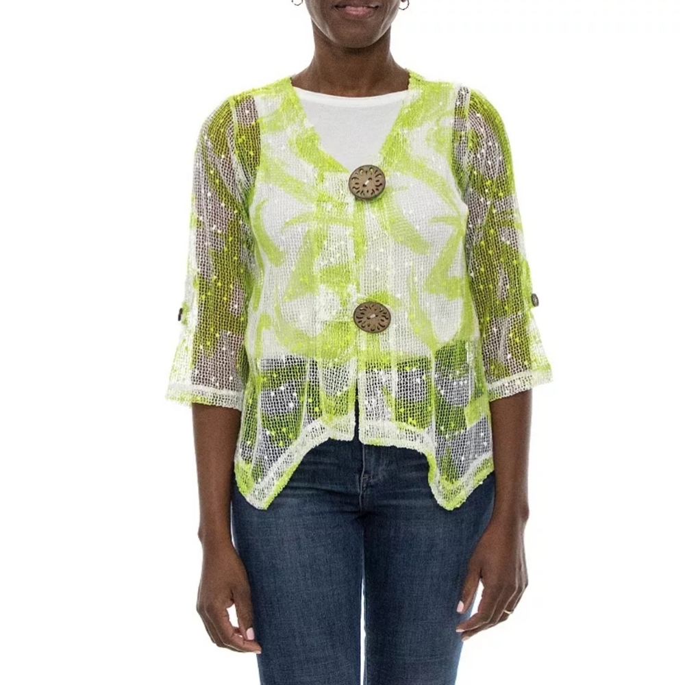 New Hailey Lyn Lime Green Print Knit Cardigan